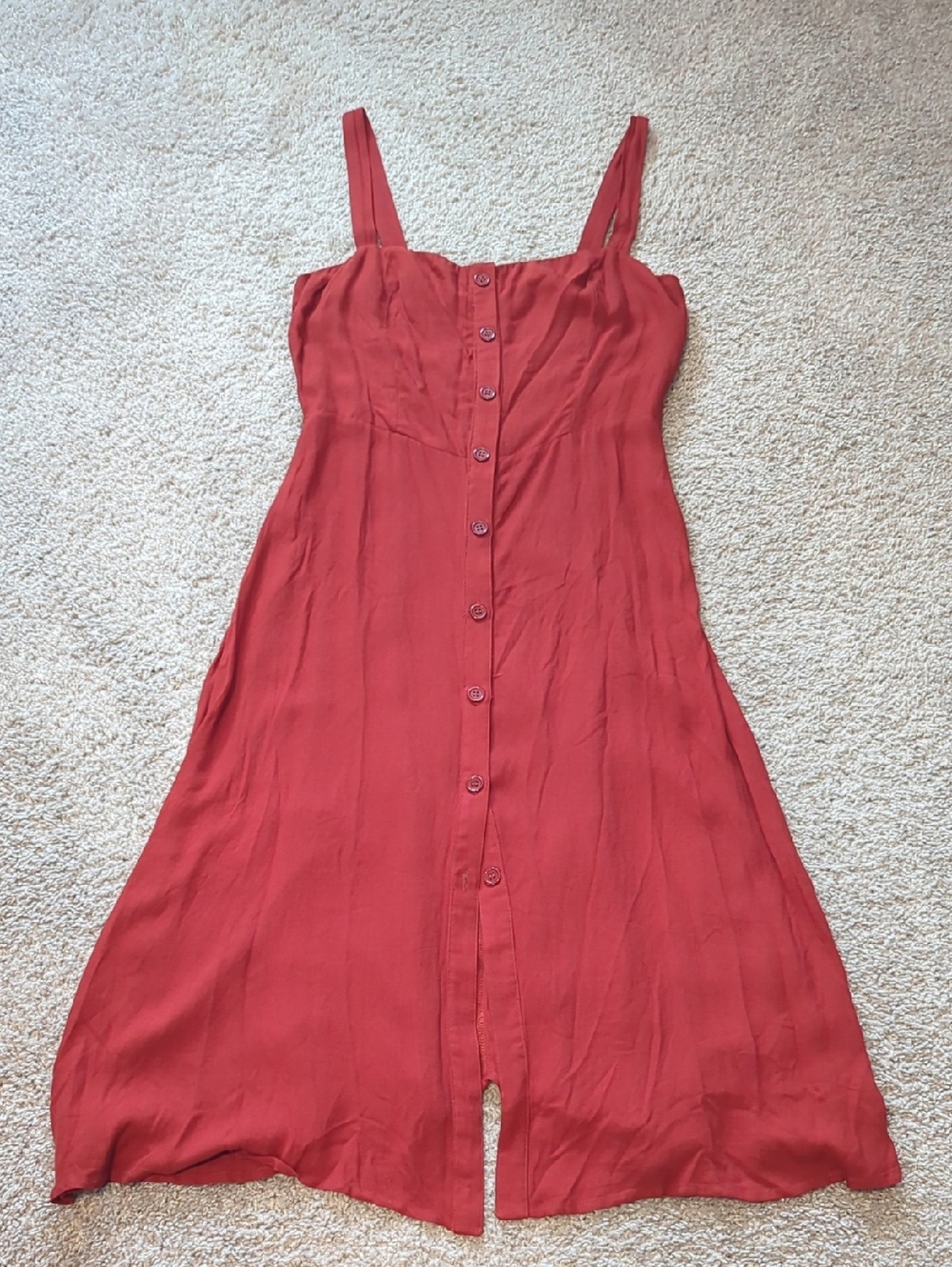 Rust-Red Button-Front Midi Dress